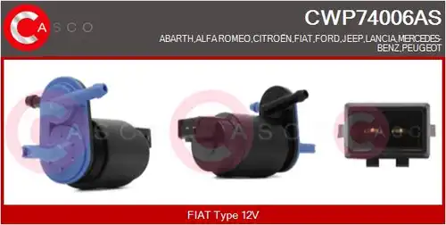 водна помпа за миещо устр., почистване на стъклата CASCO CWP74006AS