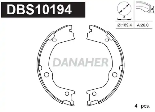 комплект спирачна челюст, ръчна спирачка DANAHER DBS10194