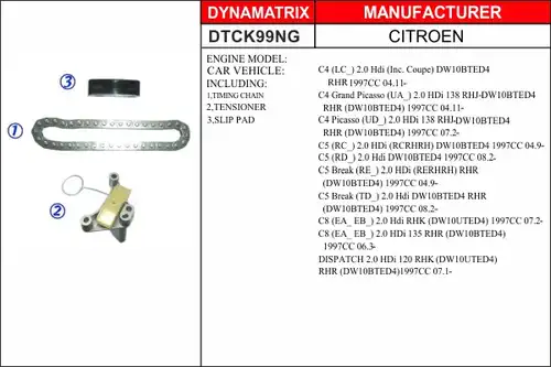 комплект ангренажна верига DYNAMATRIX DTCK99NG