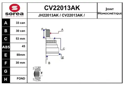 каре комплект, полуоска EAI CV22013AK