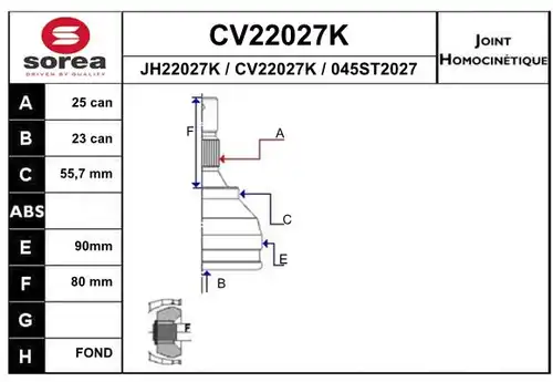 каре комплект, полуоска EAI CV22027K