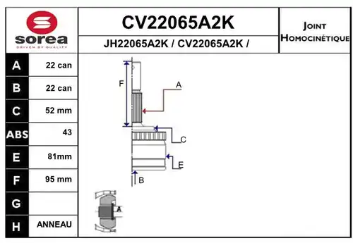 каре комплект, полуоска EAI CV22065A2K