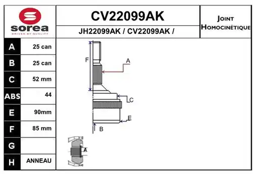 каре комплект, полуоска EAI CV22099AK