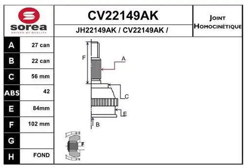 каре комплект, полуоска EAI CV22149AK