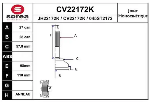 каре комплект, полуоска EAI CV22172K