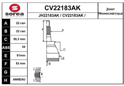 каре комплект, полуоска EAI CV22183AK