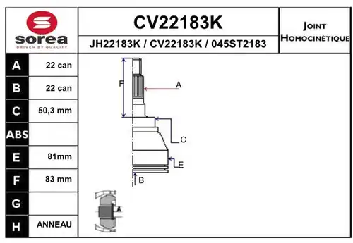 каре комплект, полуоска EAI CV22183K