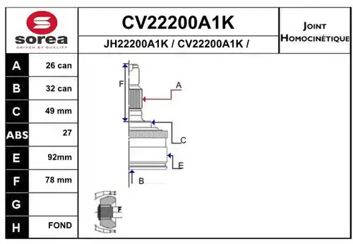 каре комплект, полуоска EAI CV22200A1K