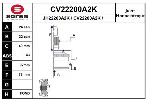 каре комплект, полуоска EAI CV22200A2K