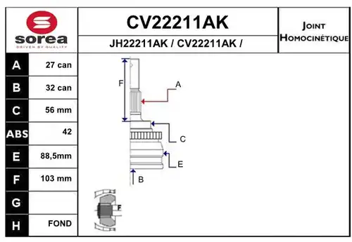 каре комплект, полуоска EAI CV22211AK