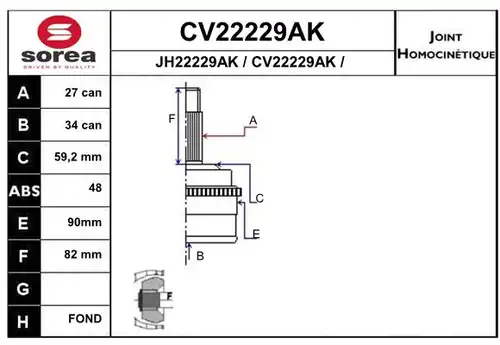 каре комплект, полуоска EAI CV22229AK