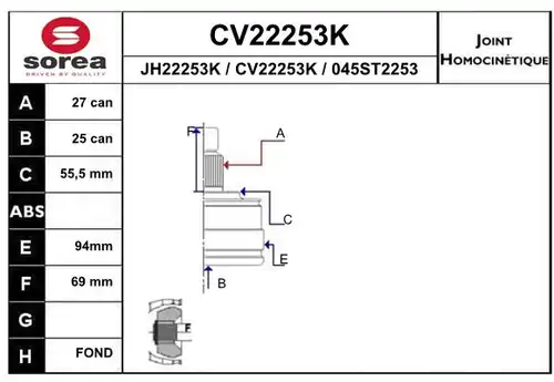 каре комплект, полуоска EAI CV22253K