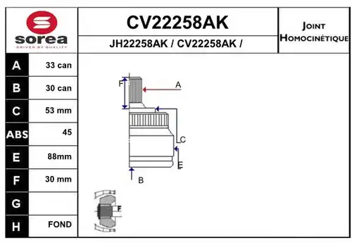 каре комплект, полуоска EAI CV22258AK