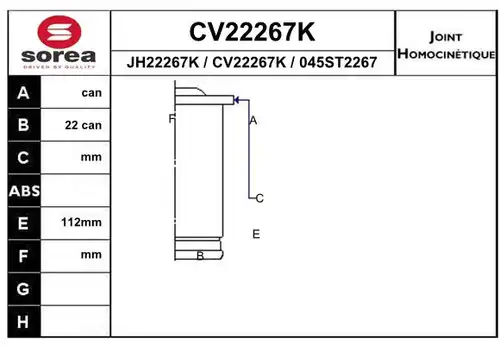 каре комплект, полуоска EAI CV22267K