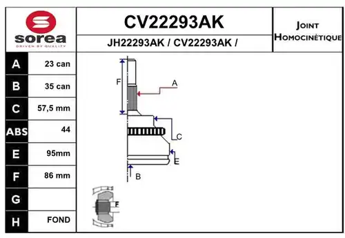 каре комплект, полуоска EAI CV22293AK