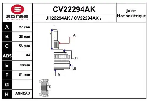 каре комплект, полуоска EAI CV22294AK