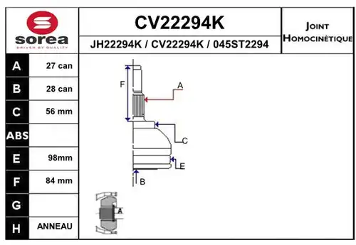 каре комплект, полуоска EAI CV22294K