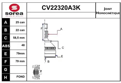 каре комплект, полуоска EAI CV22320A3K