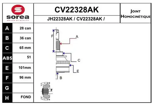 каре комплект, полуоска EAI CV22328AK