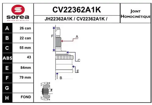 каре комплект, полуоска EAI CV22362A1K