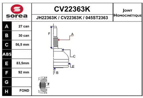 каре комплект, полуоска EAI CV22363K