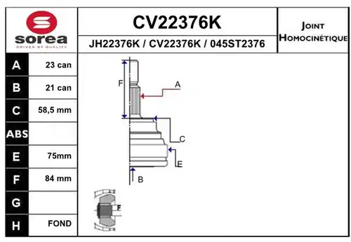 каре комплект, полуоска EAI CV22376K