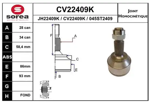 каре комплект, полуоска EAI CV22409K