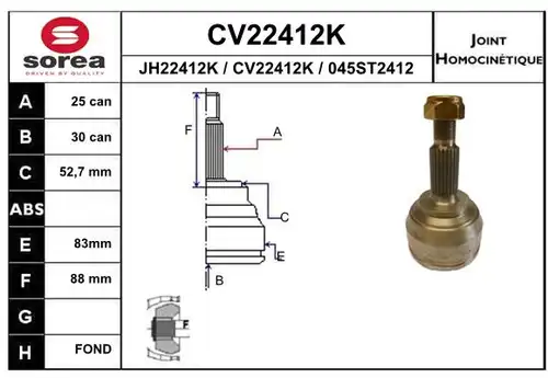 каре комплект, полуоска EAI CV22412K