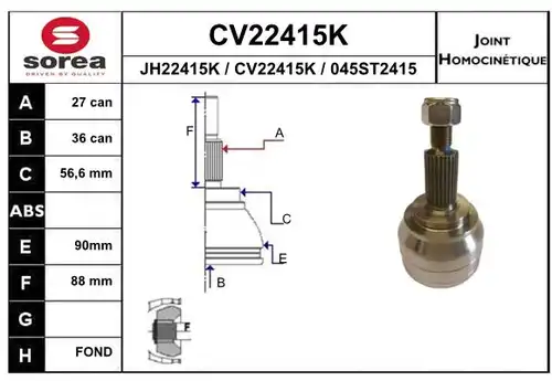 каре комплект, полуоска EAI CV22415K