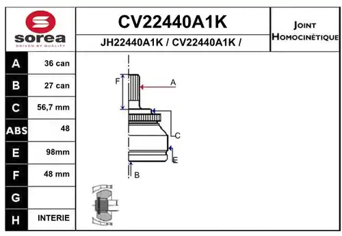 каре комплект, полуоска EAI CV22440A1K