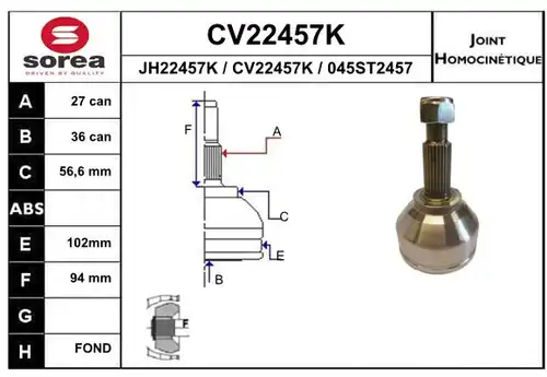 каре комплект, полуоска EAI CV22457K