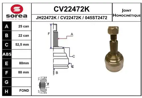 каре комплект, полуоска EAI CV22472K