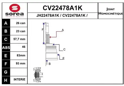 каре комплект, полуоска EAI CV22478A1K