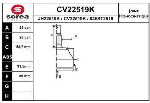 каре комплект, полуоска EAI CV22519K