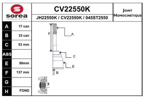 каре комплект, полуоска EAI CV22550K