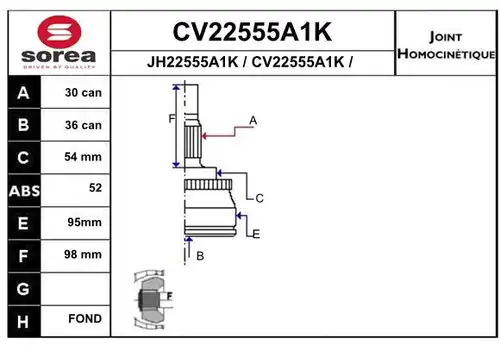 каре комплект, полуоска EAI CV22555A1K