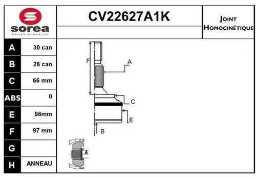 каре комплект, полуоска EAI CV22627A1K