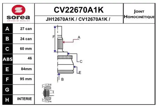 каре комплект, полуоска EAI CV22670A1K