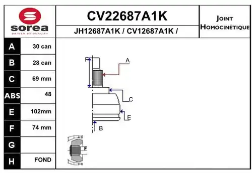 каре комплект, полуоска EAI CV22687A1K