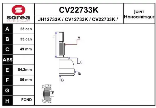 каре комплект, полуоска EAI CV22733K