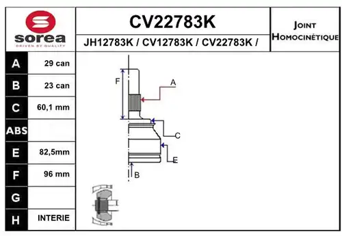 каре комплект, полуоска EAI CV22783K