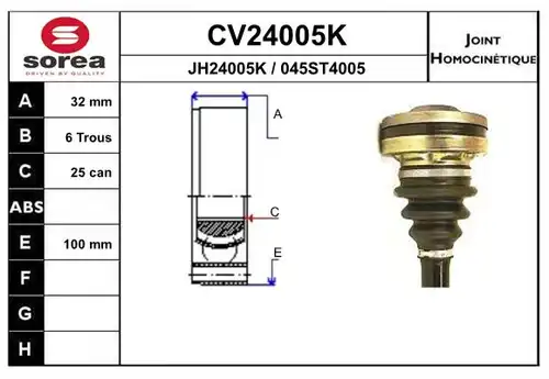 каре комплект, полуоска EAI CV24005K