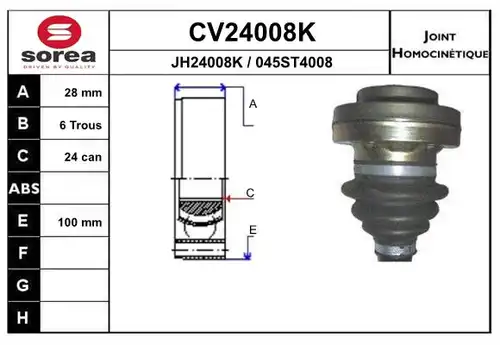 каре комплект, полуоска EAI CV24008K