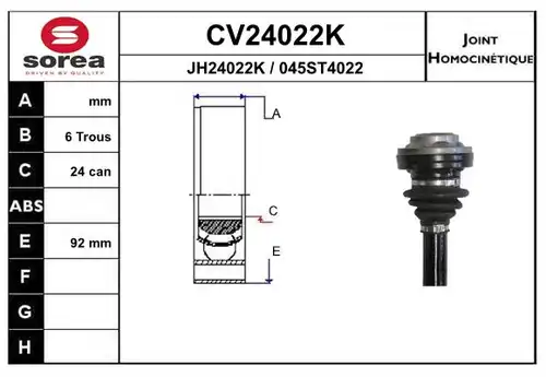 каре комплект, полуоска EAI CV24022K