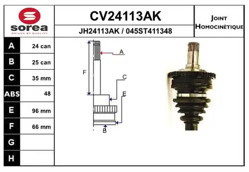 каре комплект, полуоска EAI CV24113AK