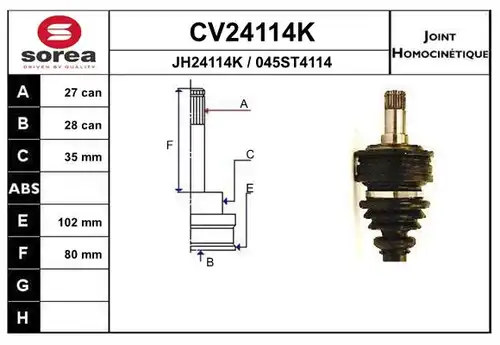 каре комплект, полуоска EAI CV24114K