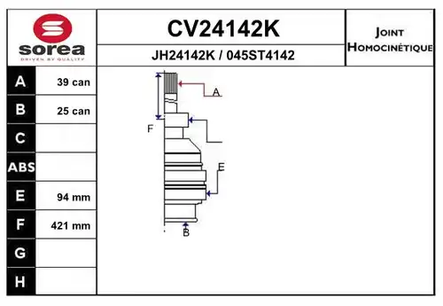 каре комплект, полуоска EAI CV24142K