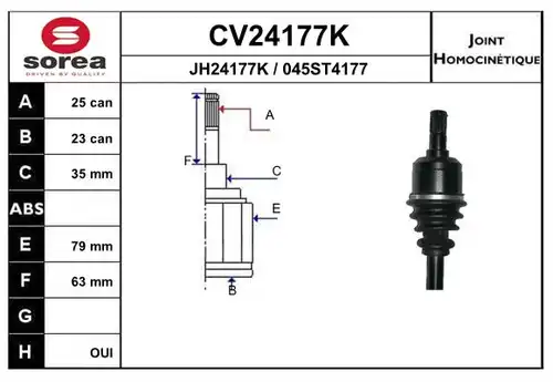 каре комплект, полуоска EAI CV24177K