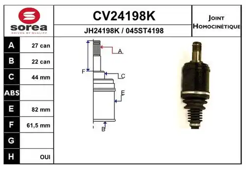 каре комплект, полуоска EAI CV24198K