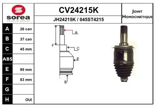 каре комплект, полуоска EAI CV24215K